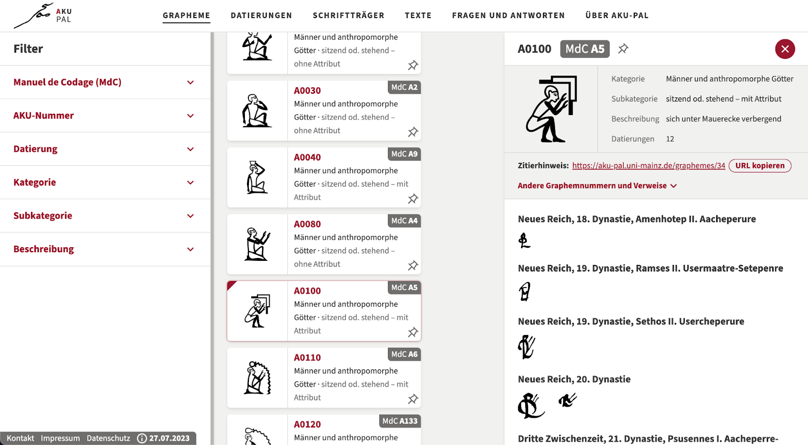 Ancient Egyptian Hieratic Palaeography Database: AKU-PAL